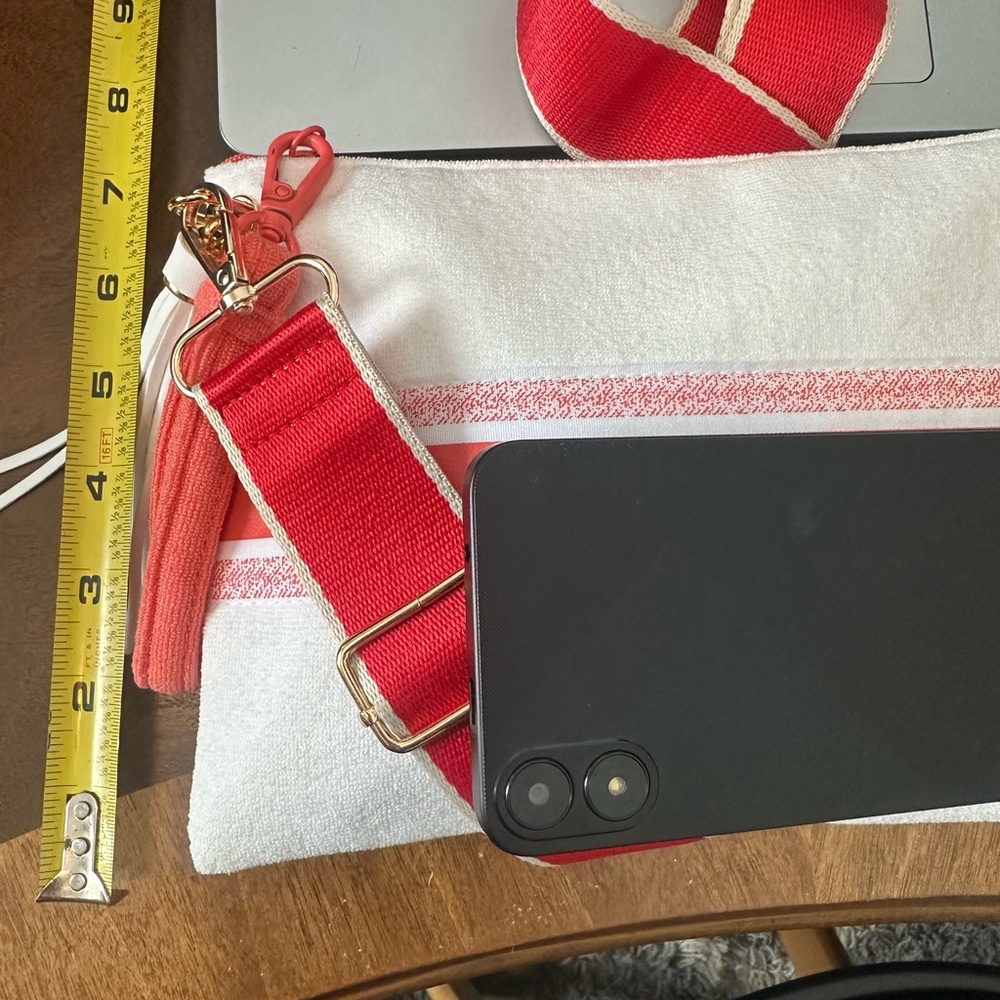 Dior White Canvas Cosmetic Pouch with Red Accent and Strap - Picture 5 of 8